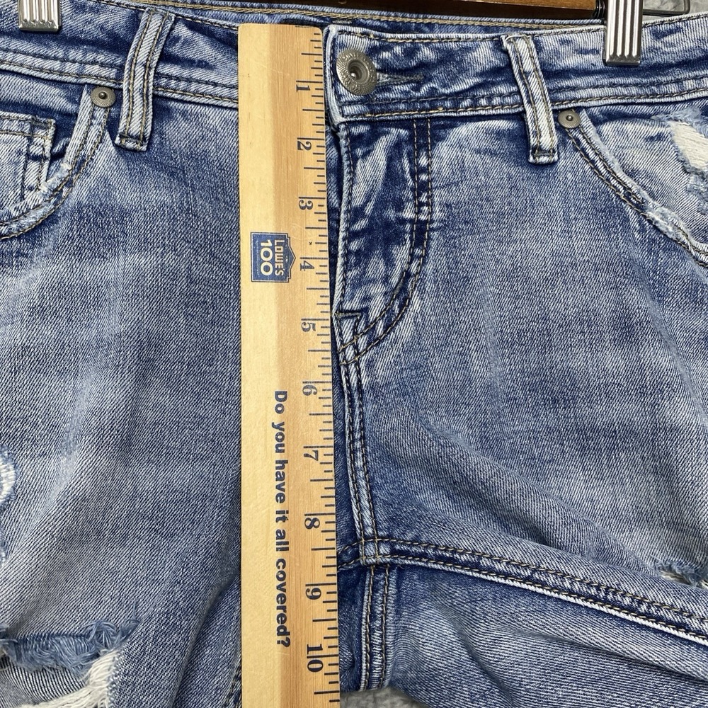 Silver Jeans Sam Boyfriend Women 26x27 Blue Denim Mid Rise Distressed Grunge - Picture 10 of 11